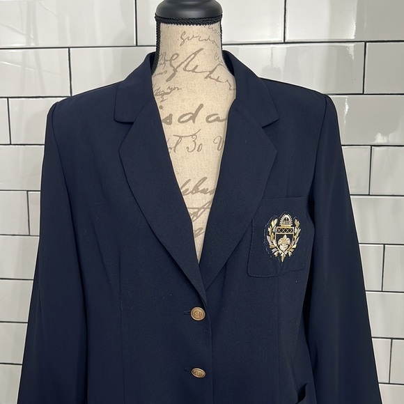 Virgo Blazer Size 12 Button Down with Gold Crested Emblem Vintage Look - Picture 2 of 5